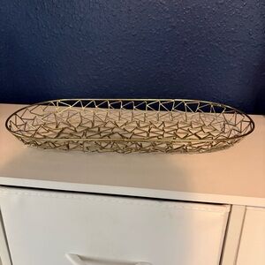 Gold Tone Geometric Metal Tray Modern Wire Decorative Catchall 16x7 Entryway